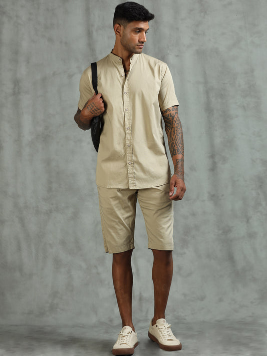 Beige Regular Fit Solid Co-ord Sets