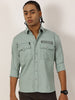 Zip Pocket Stretchable Green Cargo Shirt