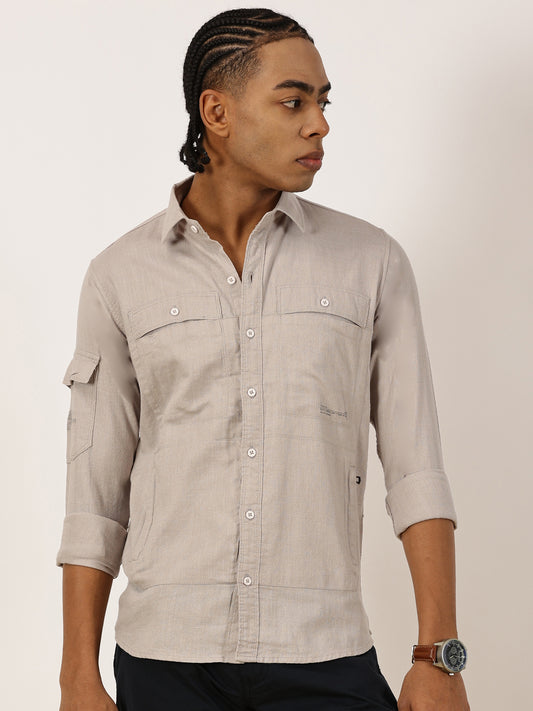 Multi Pocket Grey Cargo Shirt