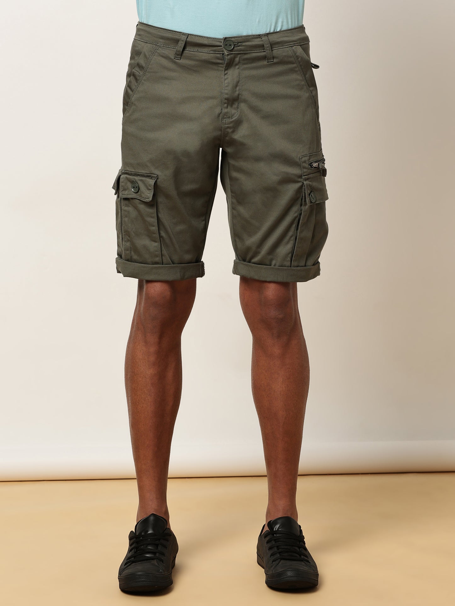 Multi Pocket Stretchable Green Cargo Shorts