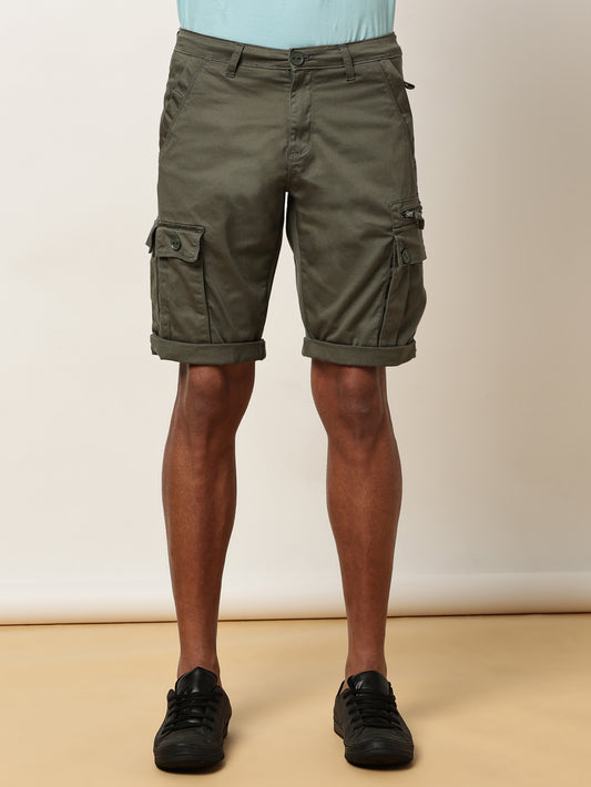 Multi Pocket Stretchable Green Cargo Shorts