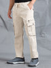 Cotton Lycra Sand  Mid Rise Cargo Pant with 7 Pockets  Drawstring Closure