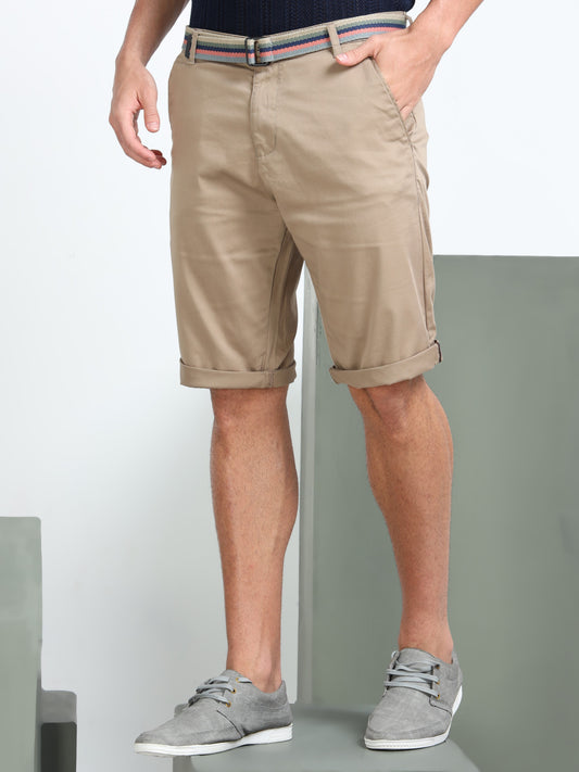 Solid Mid Rise Mud Casual Shorts