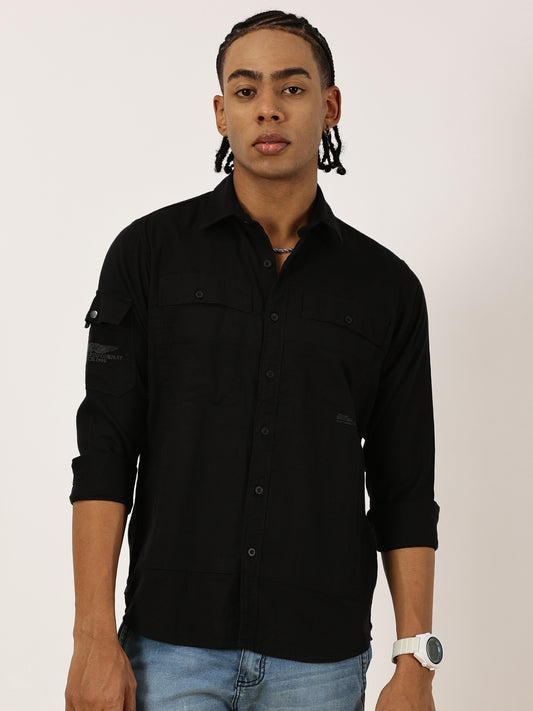 Multi Pocket Black Cargo Shirt