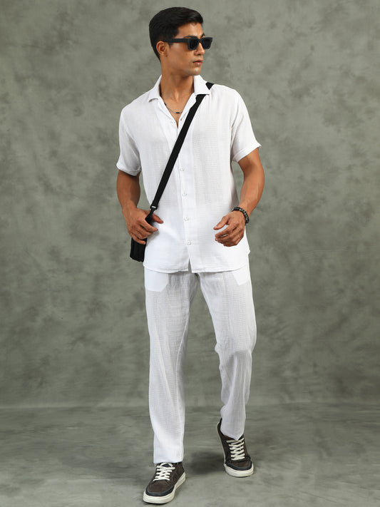 White Regular Fit Full-Length Casual Co-ord Set