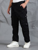 Cotton Lycra Black  Mid Rise Cargo Pant with 7 Pockets