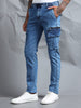 Cotton Lycra Indigo  Mid Rise Cargo Pant with 7 Pockets  Drawstring Closure