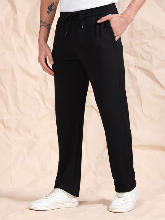 Black Waffle Structured Track Pant