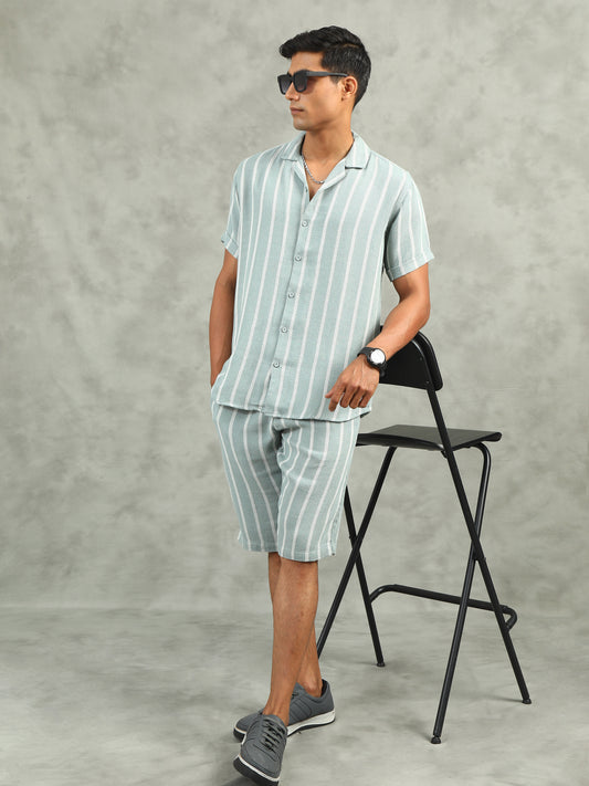 Green Regular Fit Striped Sets