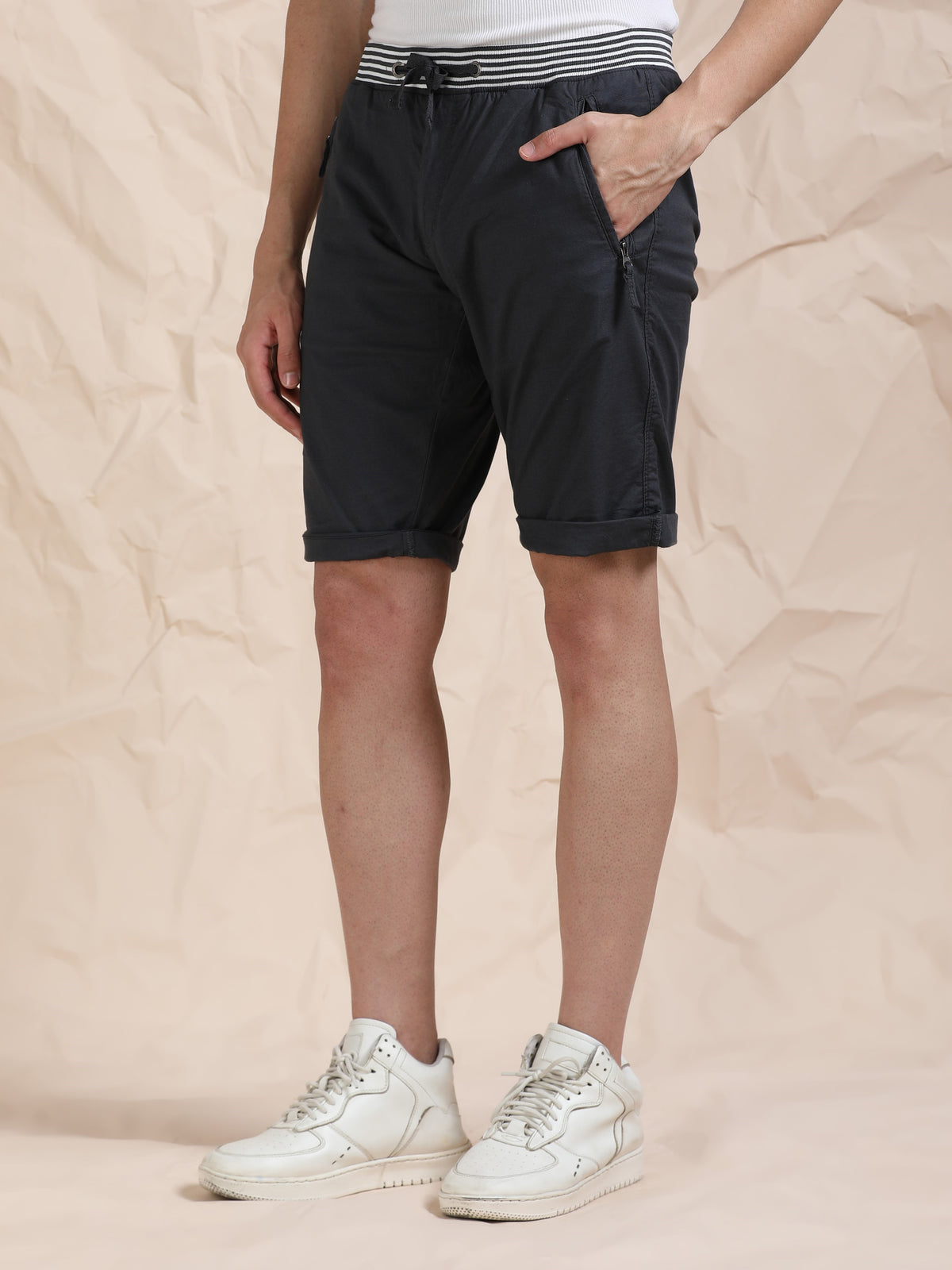 Grey Casual Cotton Lycra Shorts