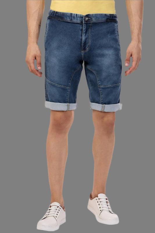 Dark Blue Stretchable Cut & Sew Denim Shorts