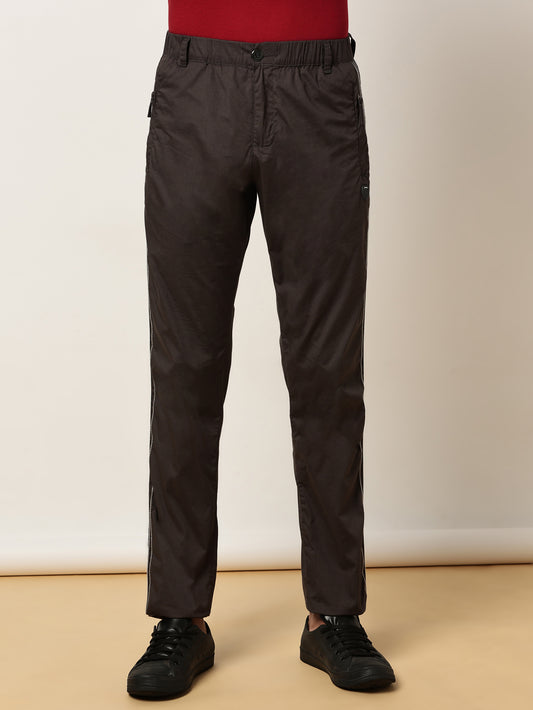 Elasticated Waist Zip Pocket Stretchable Grey Lounge Pants with Side Tape