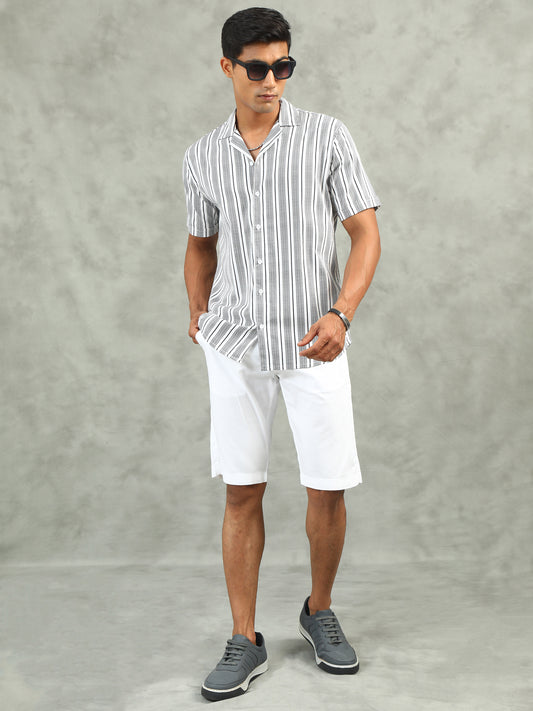 White Regular Fit Striped Cor-Ord Sets