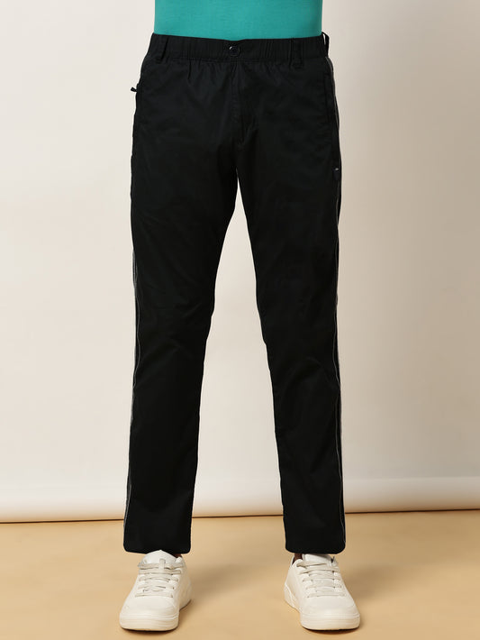 Elasticated Waist Zip Pocket Stretchable Navy Lounge Pants with Side Tape