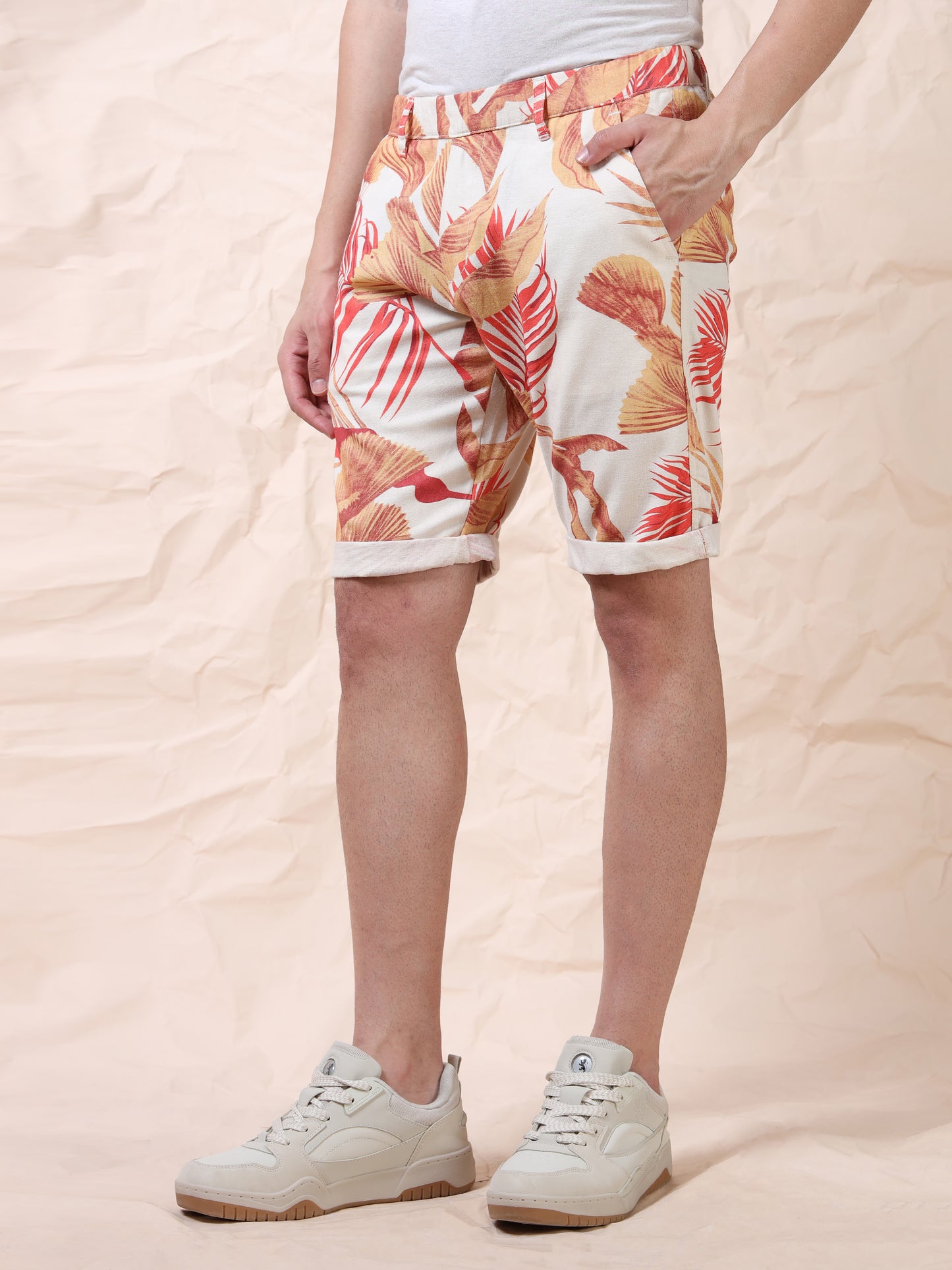 Men's Printed Cotton Blend Mid-Rise Casual Shorts