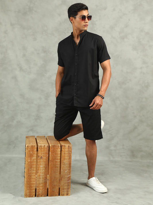 Black Regular Fit Solid Co-ord Sets