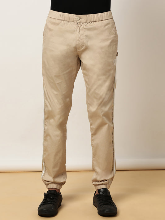 Beige Elasticated Waist Stretchable Jogger Lounge Pants With Side Tape