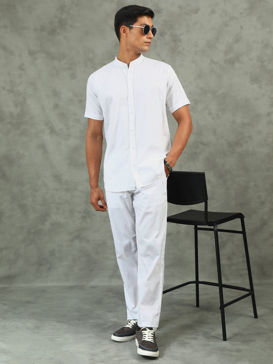 White Regular Fit Half Sleeve Solid Casual Co-ord Sets