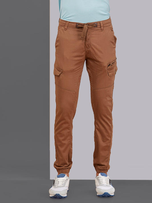 Multi Pocket Stretchable Brown Cargo