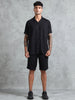 Cotton Viscose Linen Blend Black Cord Set