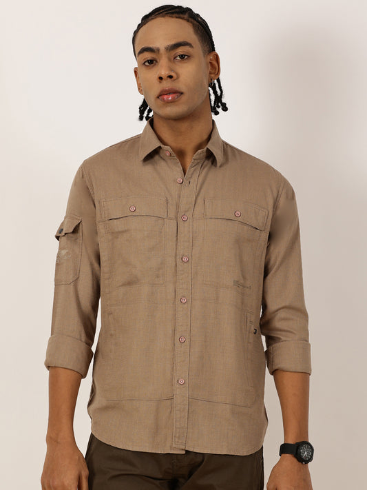 Multi Pocket Beige Cargo Shirt