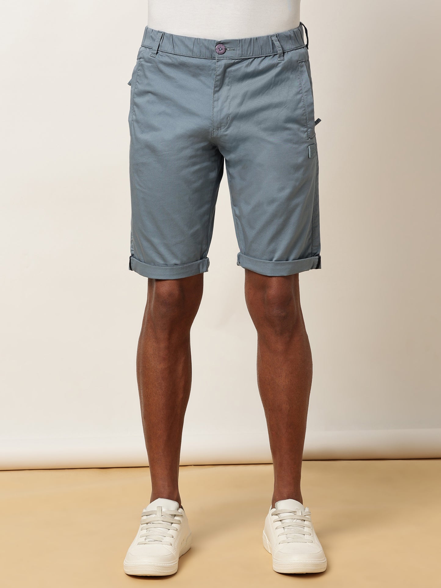 Zip Pocket Elasticated Stretchable Blue Shorts