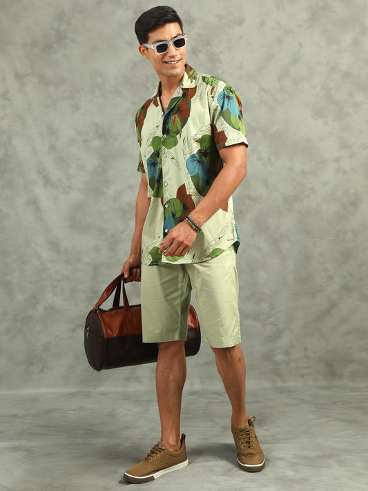 Light Pista Regular Fit Leaf Print Co-ord Sets