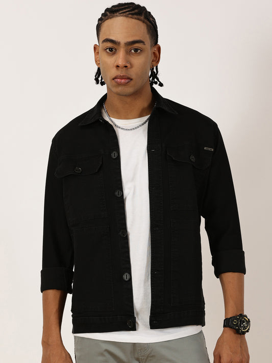 Multi Pocket Denim Black Cargo Shacket
