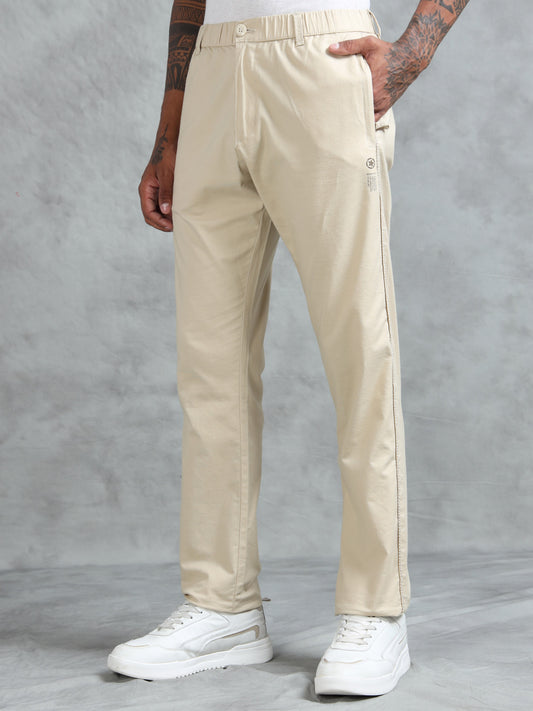 Beige Cotton Lycra Solid Pyjama