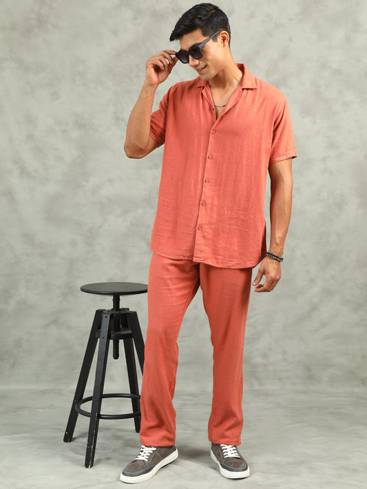 Rust Regular Fit Solid Half Sleeve Co-Ord Sets