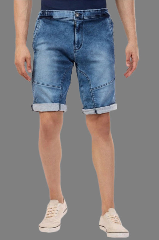 Light Blue Stretchable Cut & Sew Denim Shorts