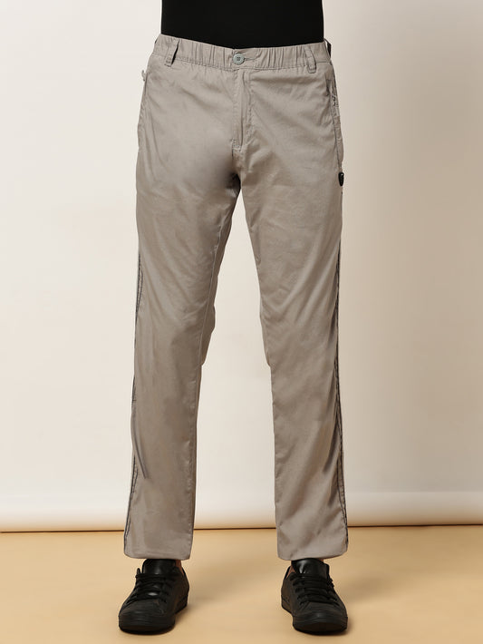 Elasticated Waist Zip Pocket Stretchable Light Grey Lounge Pants with Side Tape