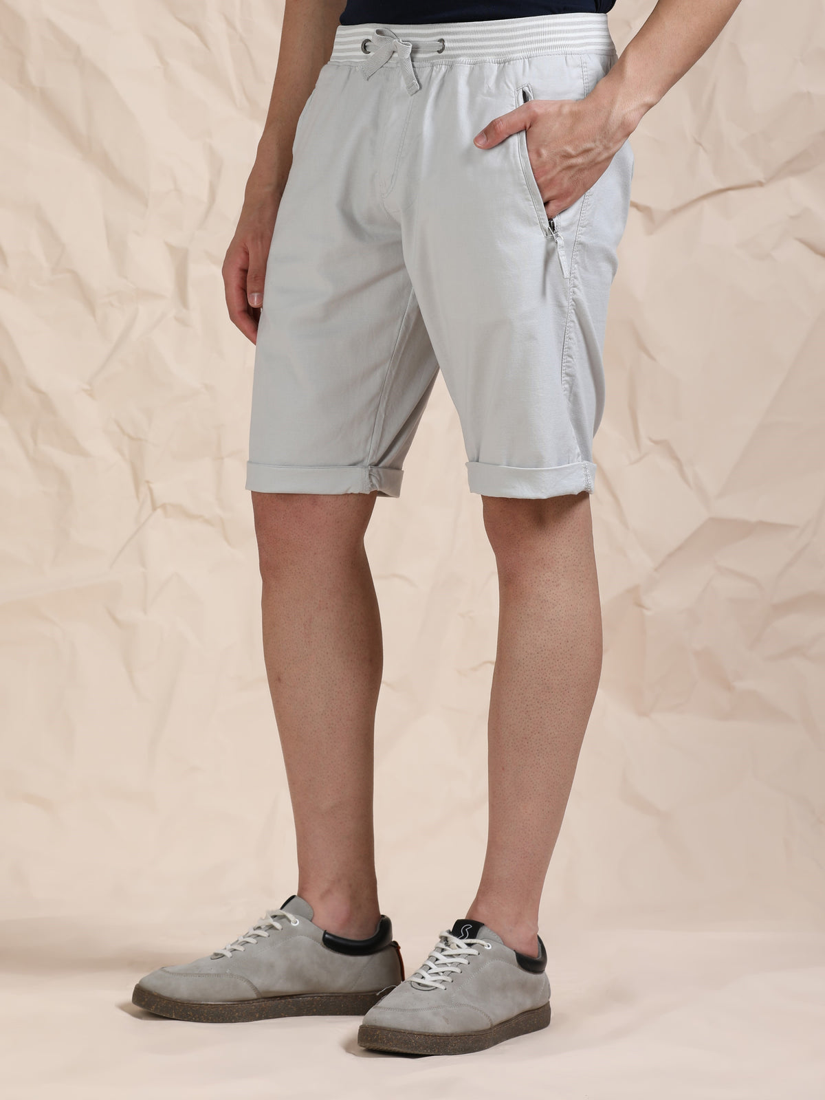 Light Grey Casual Cotton Lycra Shorts