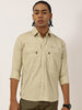 Multi Pocket with Zip Stretchable Beige Cargo Shirt