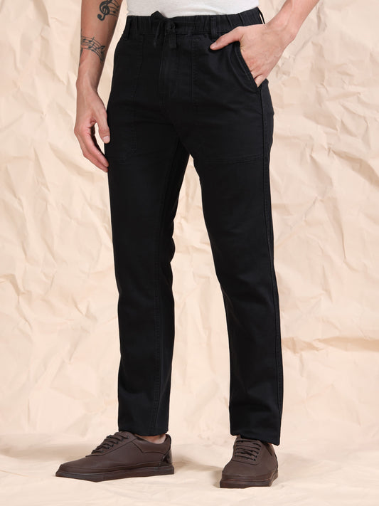 Black Denim Cotton Blend Solid Mid Rise Pyjama