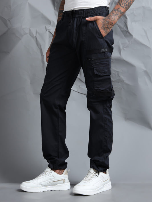 Cotton Blend  Black Cargo Pant with 6 Pockets
