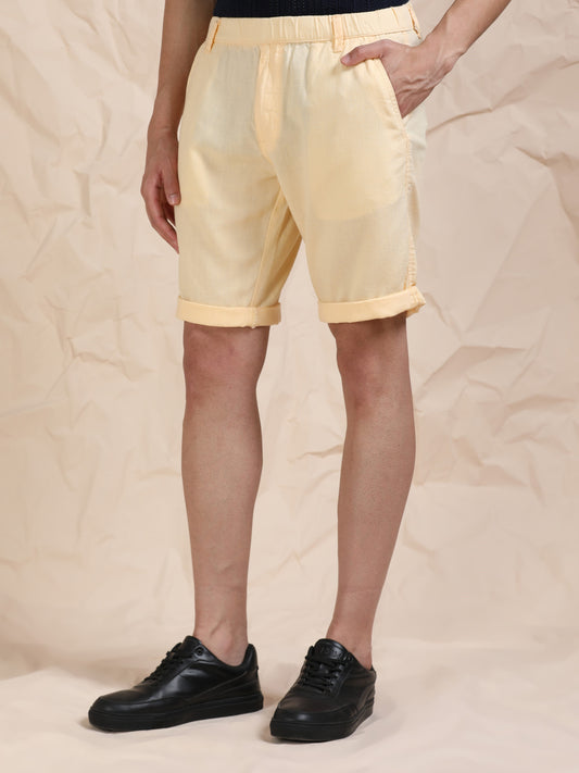 Light Orange Casual Linen Blend Shorts