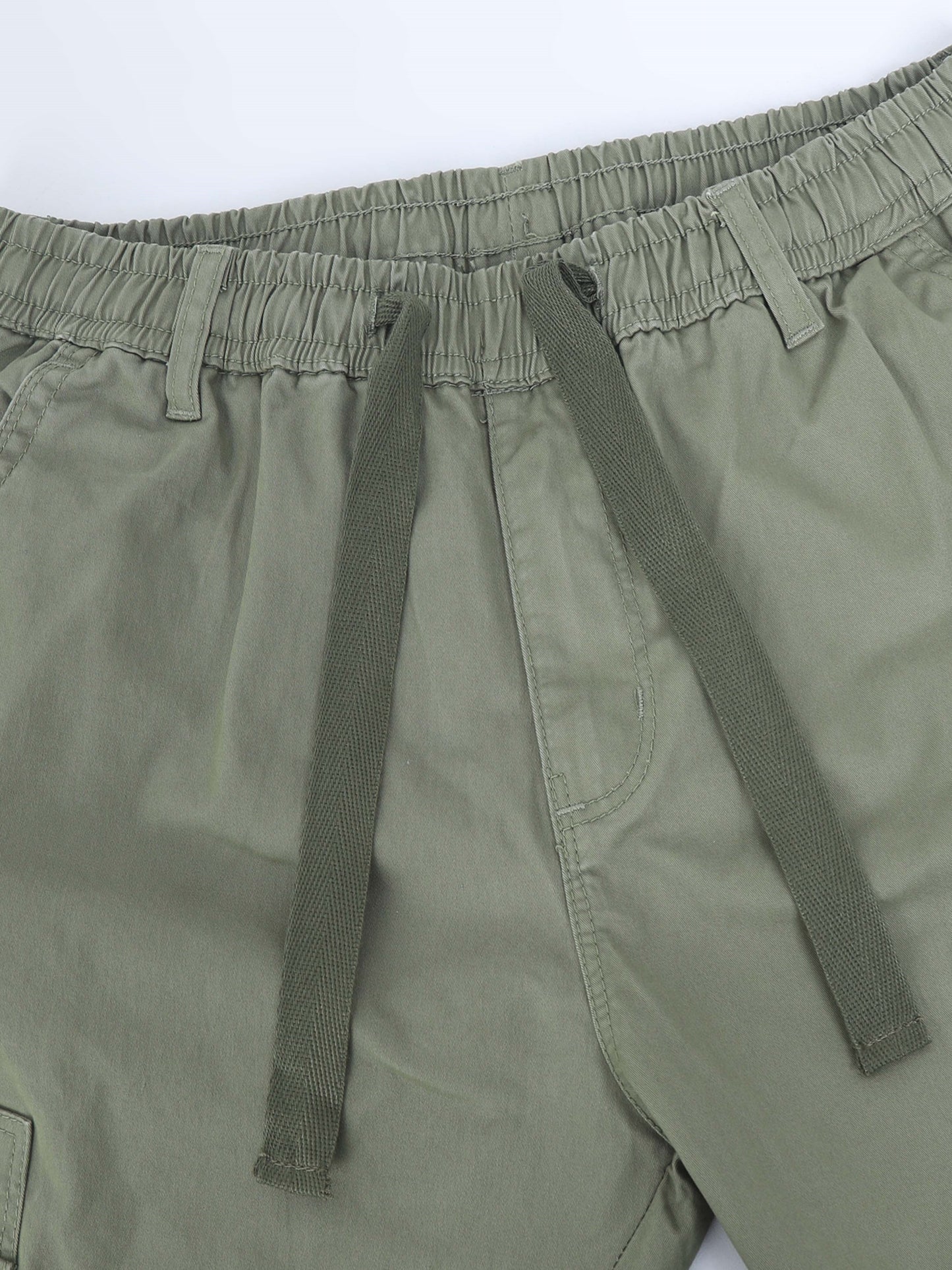 Cotton Lycra Green  Mid Rise Cargo Pant with 7 Pockets  Drawstring Closure