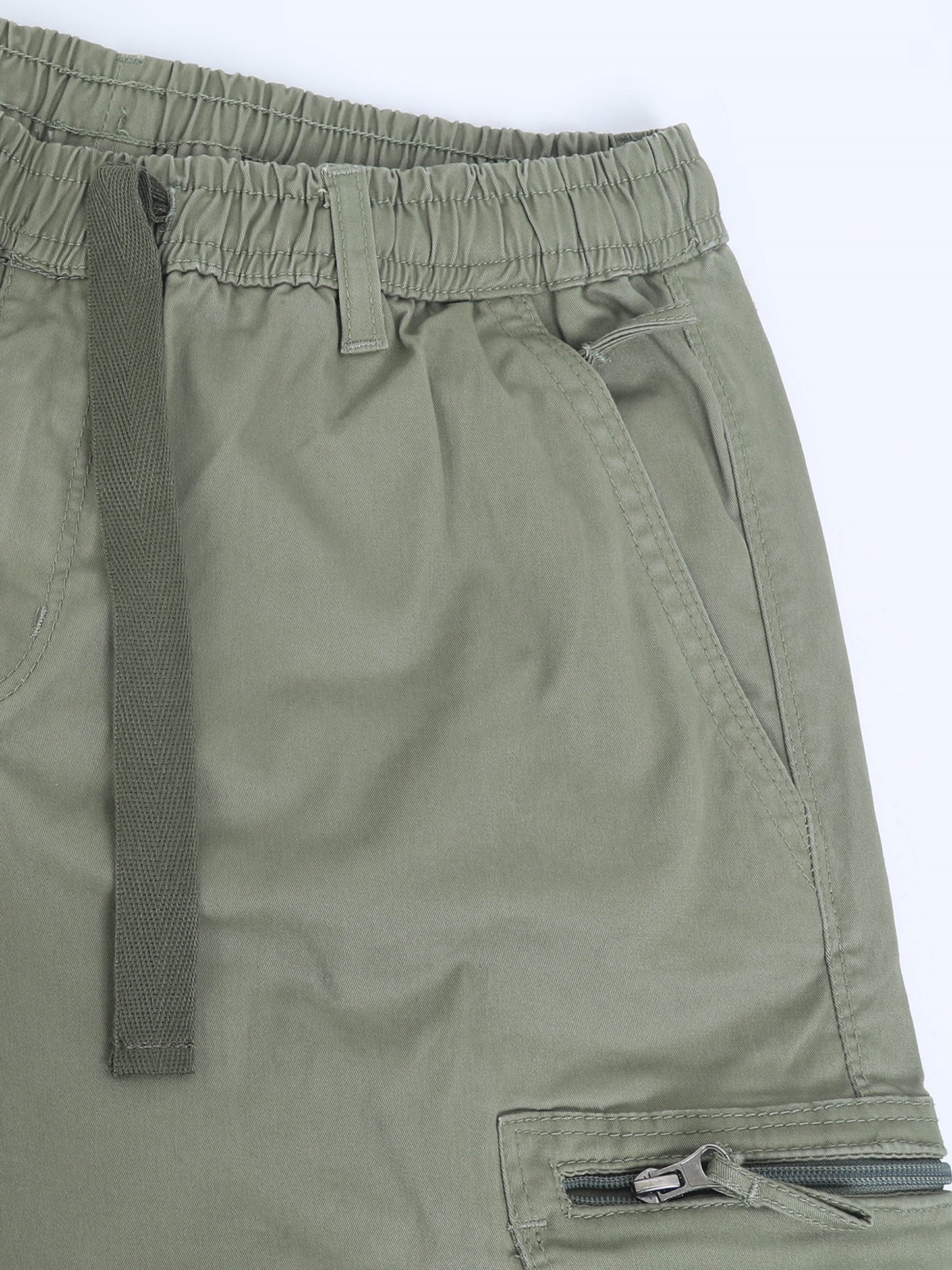 Cotton Lycra Green  Mid Rise Cargo Pant with 7 Pockets  Drawstring Closure