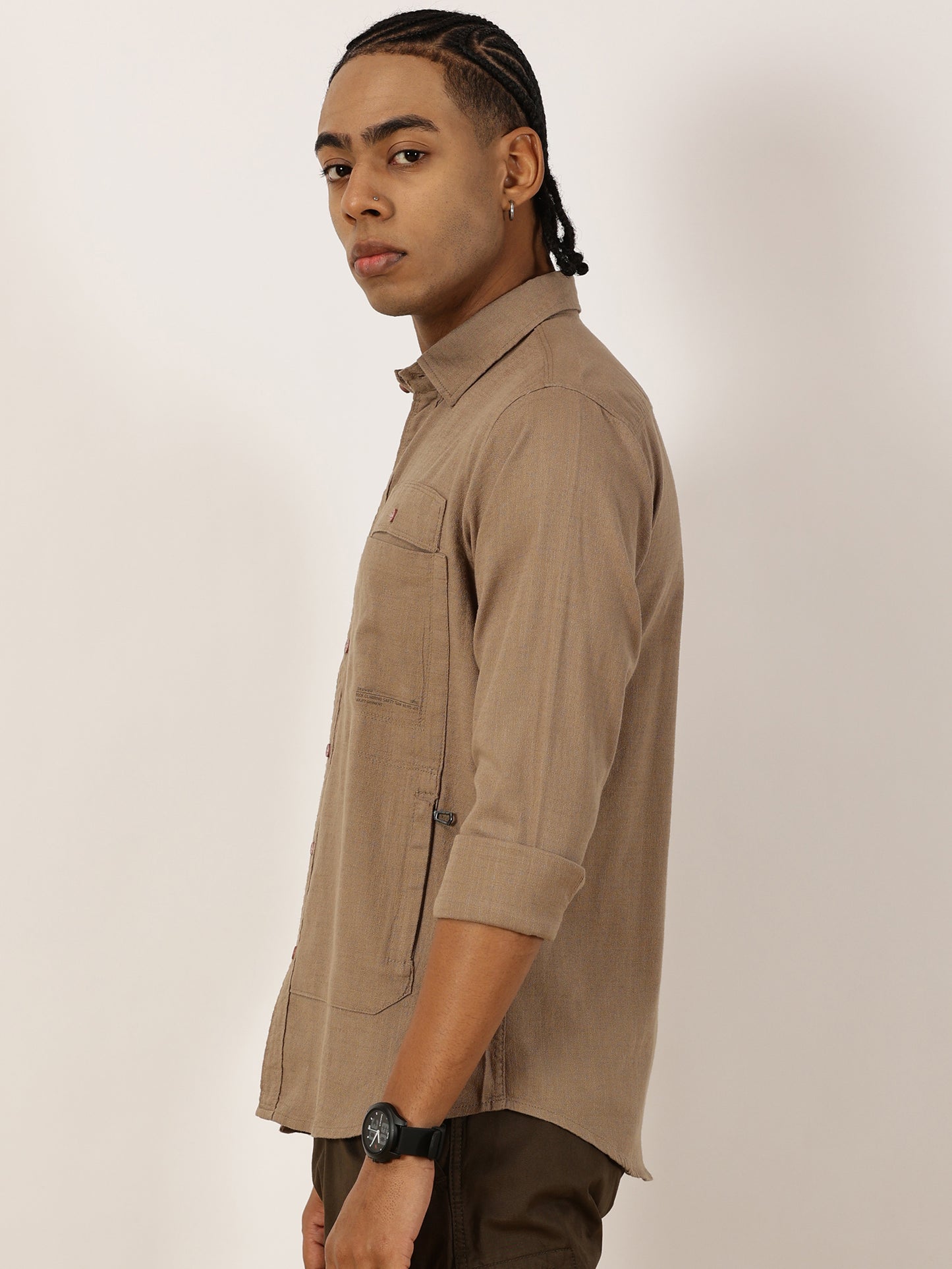 Multi Pocket Beige Cargo Shirt
