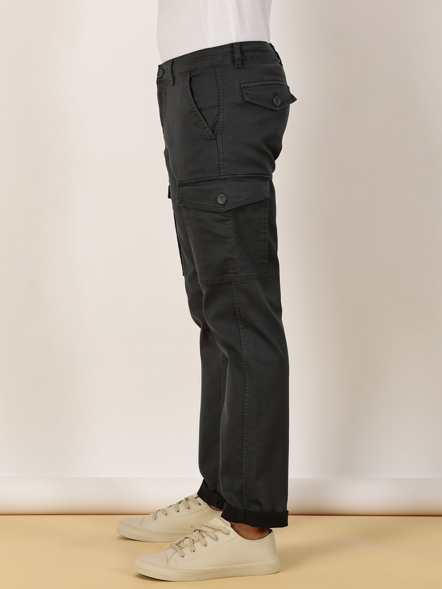 Multi Pocket Stretchable Grey Cargo