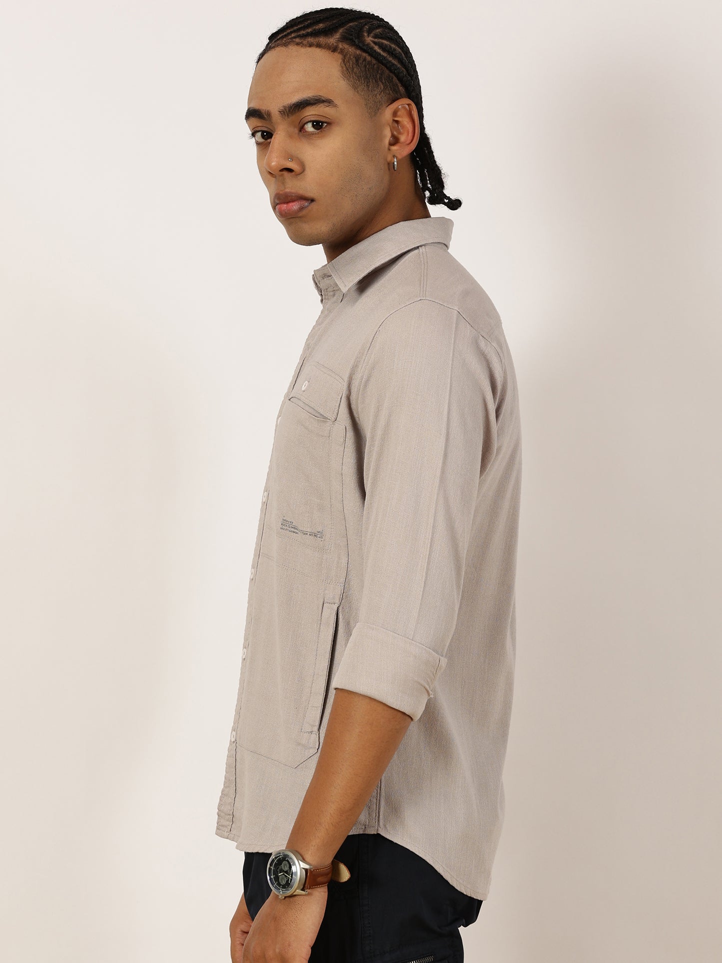 Multi Pocket Grey Cargo Shirt