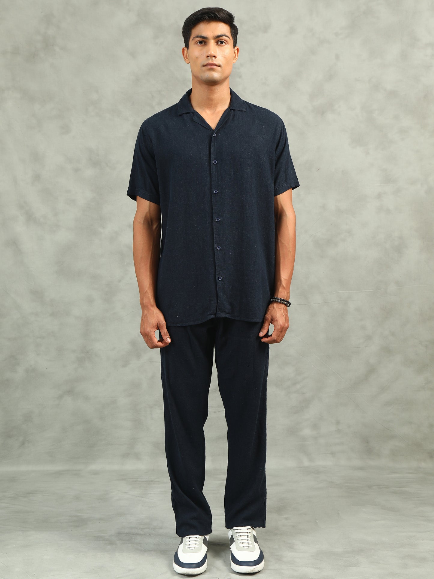 Navy Regular Fit Solid Half Sleeve Co-Ord Sets