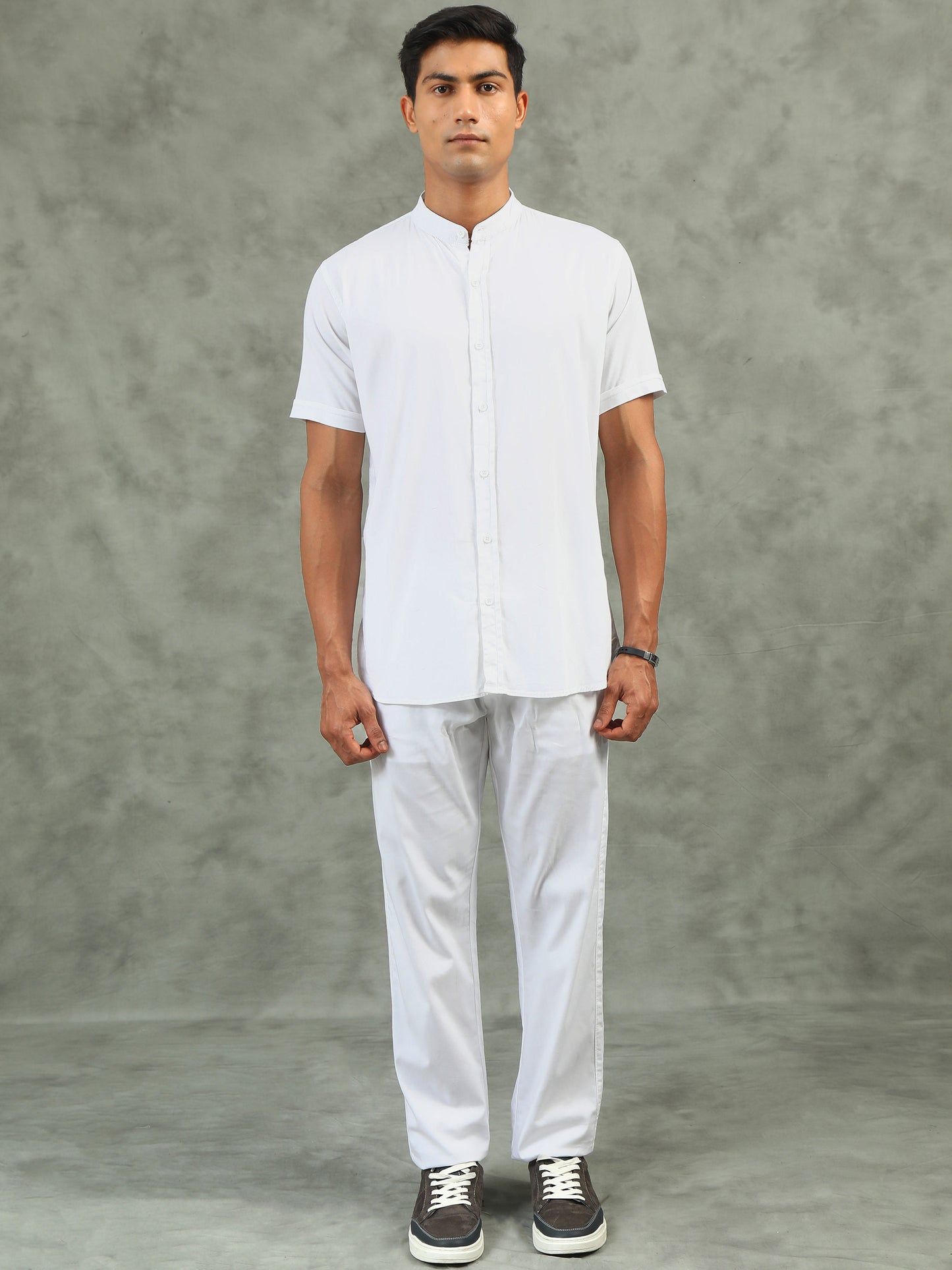 White Regular Fit Half Sleeve Solid Casual Co-ord Sets