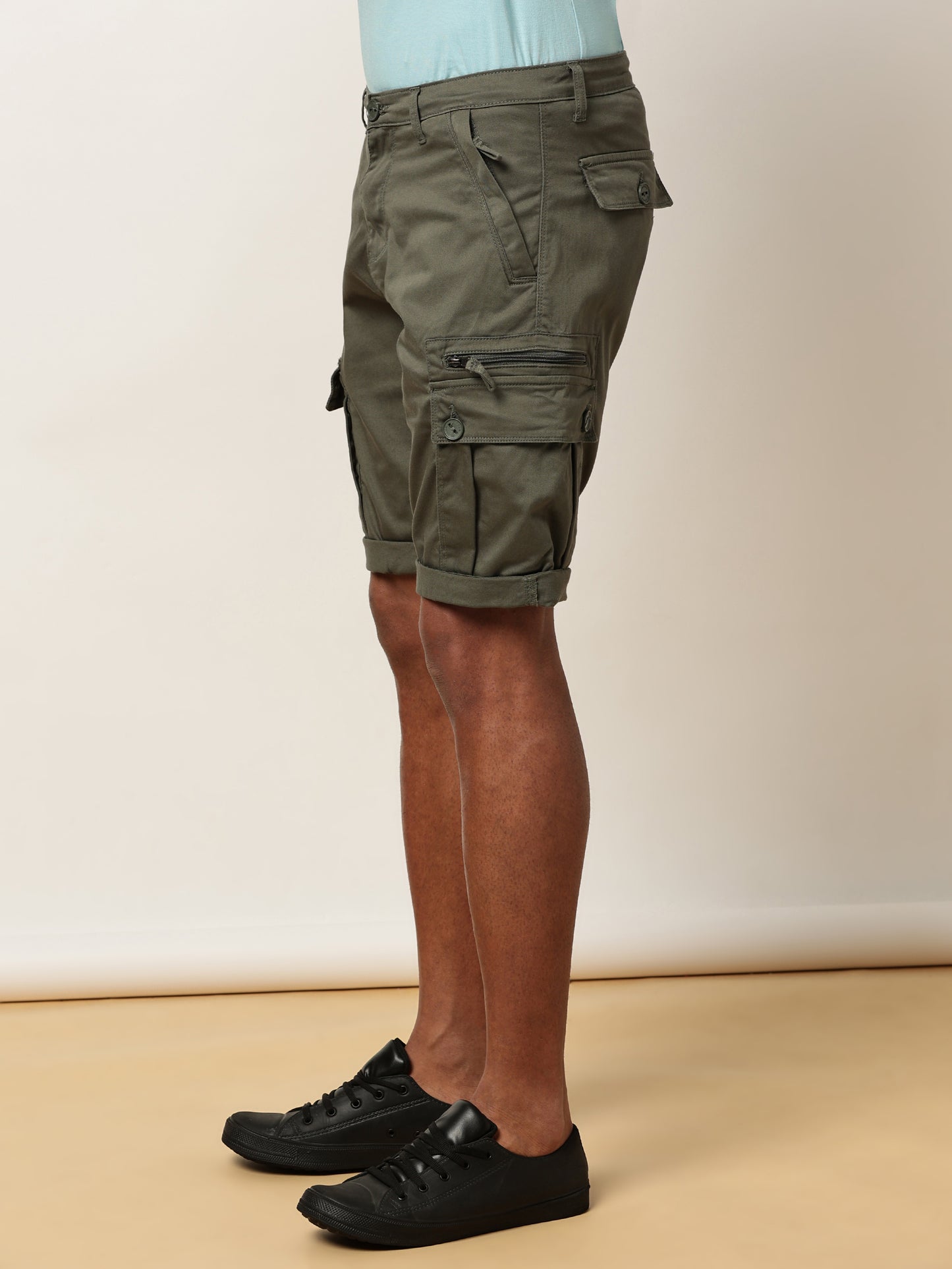 Multi Pocket Stretchable Green Cargo Shorts