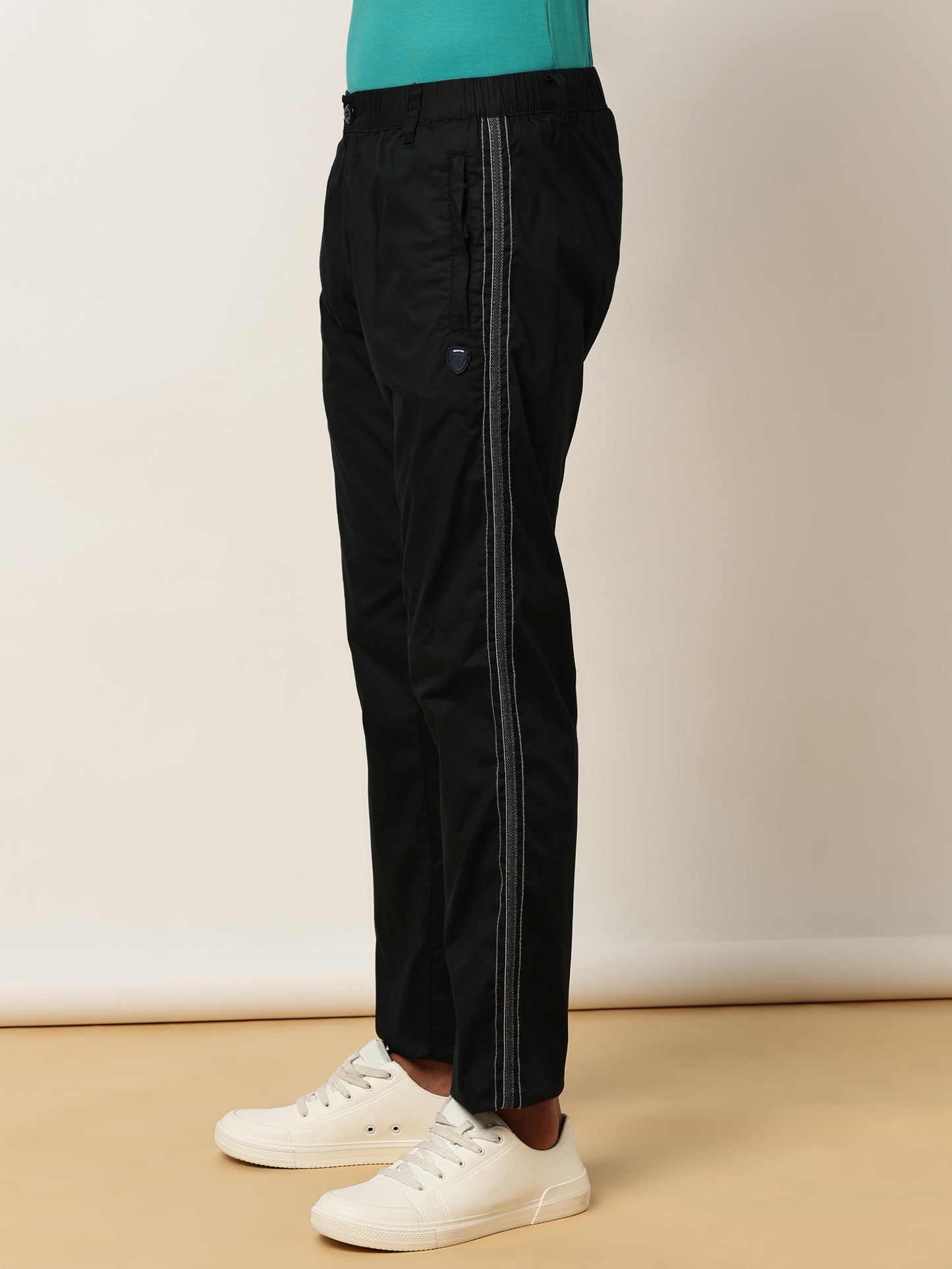 Elasticated Waist Zip Pocket Stretchable Navy Lounge Pants with Side Tape