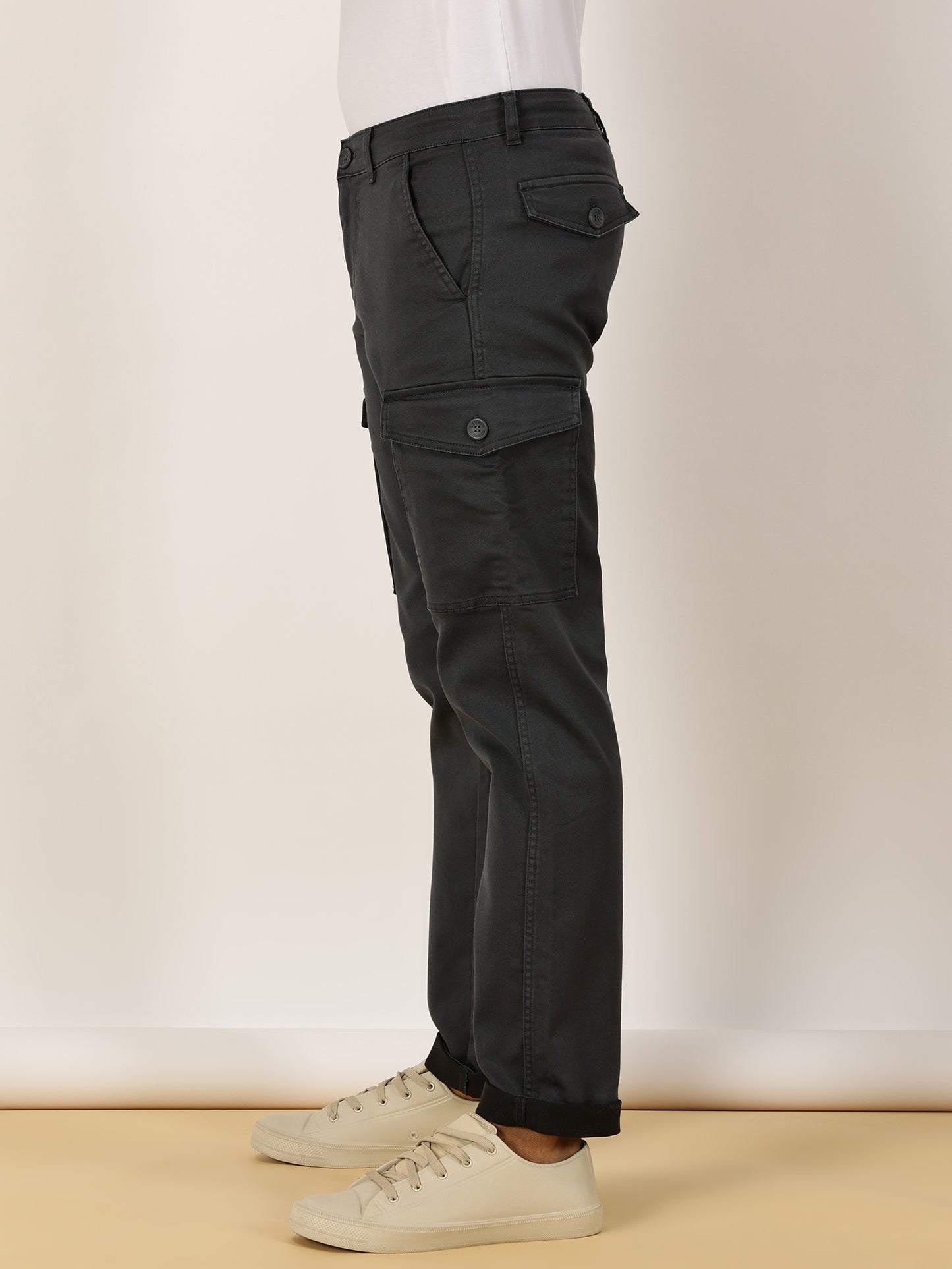 Multi Pocket Stretchable Grey Cargo