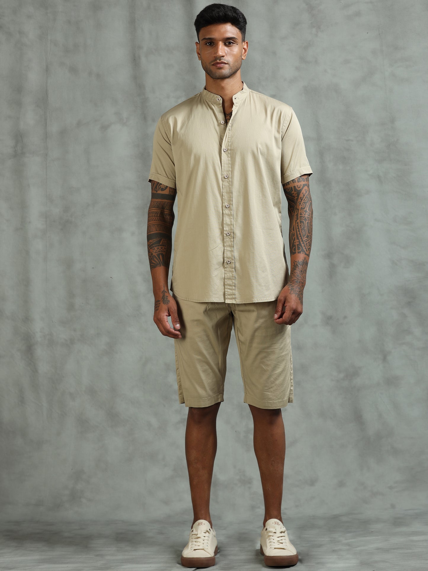Beige Regular Fit Solid Co-ord Sets