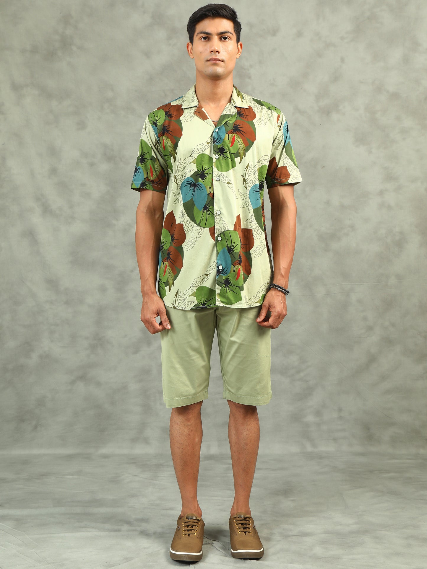 Light Pista Regular Fit Leaf Print Co-ord Sets