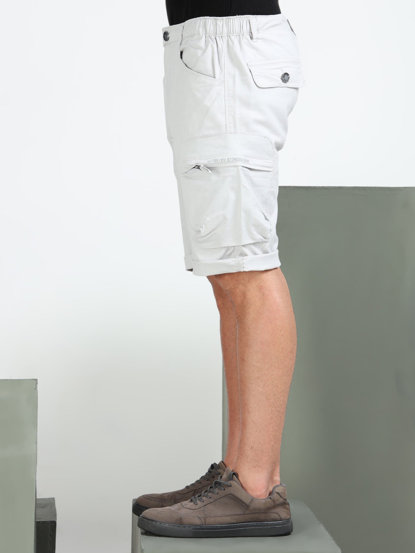 Light Grey Cotton Lycra Solid Shorts